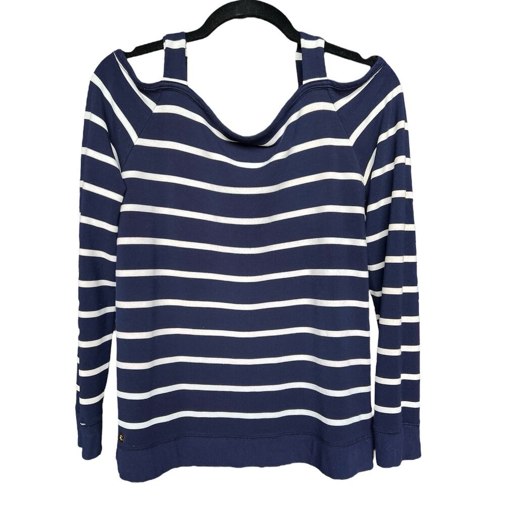 Lauren Ralph Lauren Navy Striped Cold Shoulder Sweater Top Medium